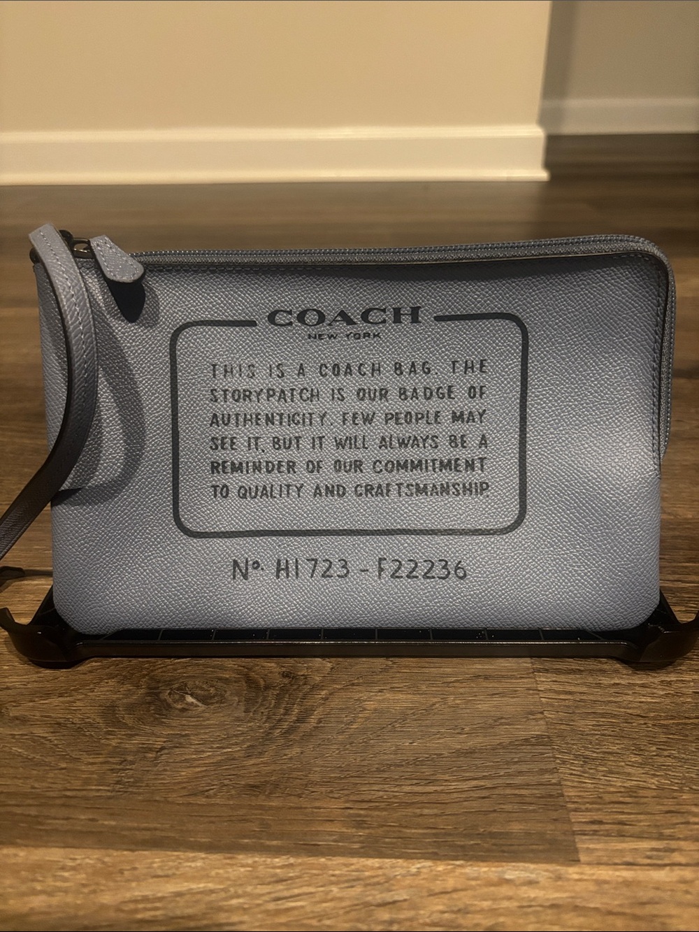 COACH Smoke Blue Leather Storypatch Wristlet Pouch